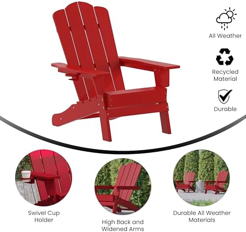Taylor + Logan Nellis Adirondack Chair with Cup Holder, Weather Resistant HDP...