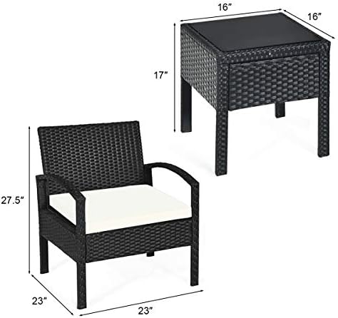Tangkula 3 Piece Patio Conversation Set, Outdoor Rattan Sofa Set with White S...