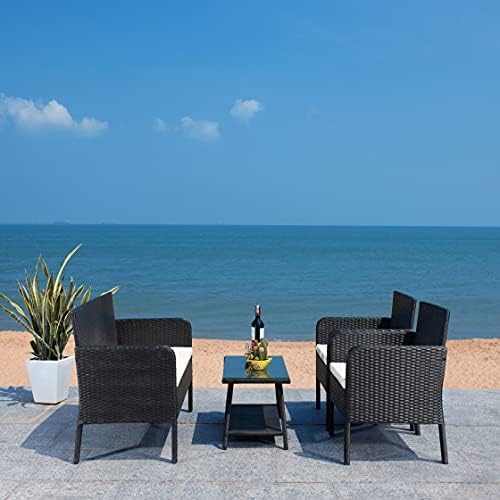 SAFAVIEH PAT7505A Collection Aboka Black and Beige 4-Piece Outdoor Living Pat...