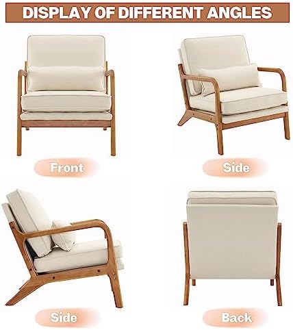 Hommoo Linen Fabric Accent Chair with Arm Mid Century Modern Lounge Reading C...