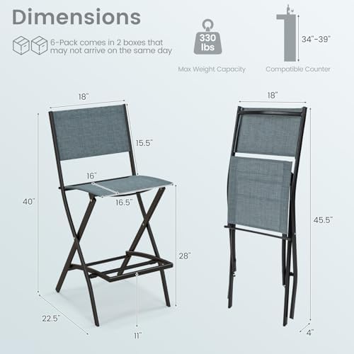 Tangkula Outdoor Barstools Set of 2, Counter Height Folding Bar Chairs with B...
