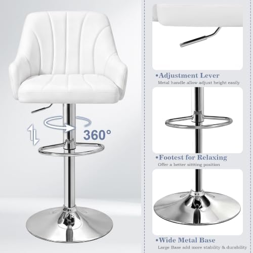 VECELO Bar Stools Set of 2, Adjustable Barstools, Counter Height Stools with ...