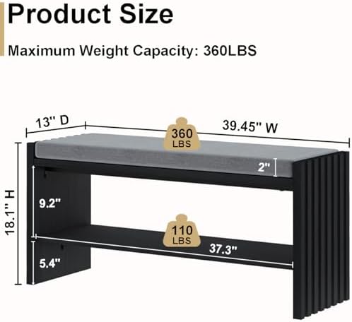 BON AUGURE 40" Entryway Shoe Bench with Storage & Cushion, Modern Fl...