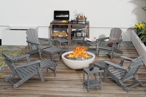 GREENVINES Adjustable Adirondack-Chairs-with-Ottoman Set of 2, HDPE, Grey