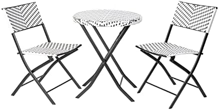 EMMA + OLIVER Black/White Three Piece Folding Bistro Set
