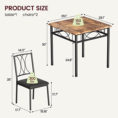 Dining Table Set for 2, Kitchen Table with 2 Upholstered Chairs, Wood 3-Piece...