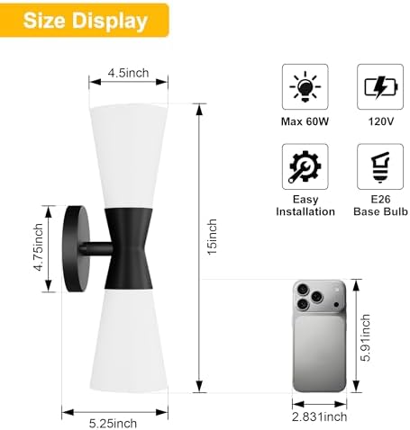 Wall Sconces Set of 2 for Bathroom, Modern Indoor Vanity Light Fixtures 15&qu...