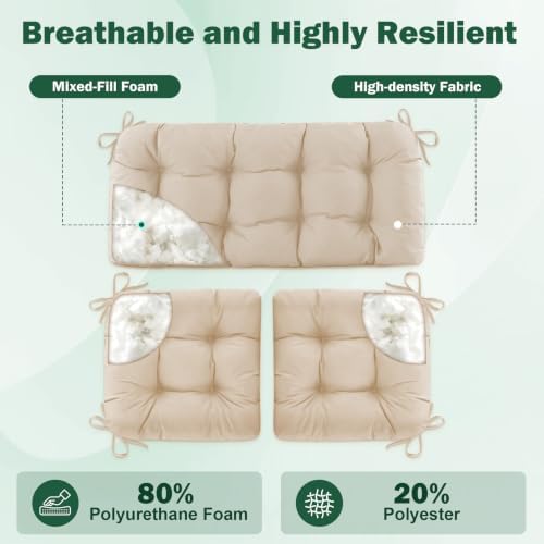 Outdoor Wicker Chair Cushions, 44×19×4 in, Waterproof, Beige