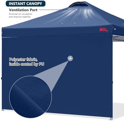 MASTERCANOPY 10x10 Durable Pop Up Canopy Tent with 1 Sidewall, Navy Blue