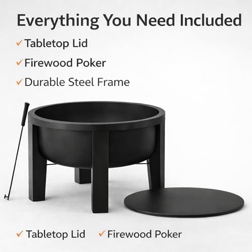 Fire Horse Wood Burning Fire Pit with Tabletop Lid – Modern Outdoor Metal Fir...
