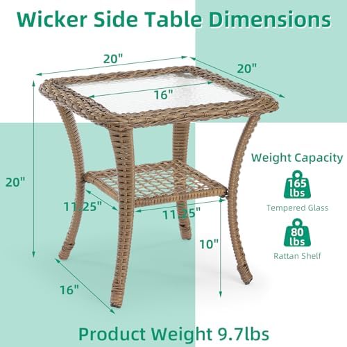 VIVIJASON Outdoor Wicker Side Table, All-Weather Rattan Patio Side Table Bist...