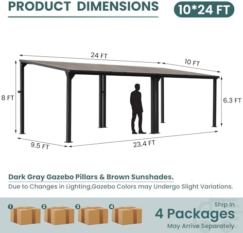 10 * 24FT Pergola,4 * 8 Inch Thickened Pillars & Enlarged Base,Outdoor Ha...