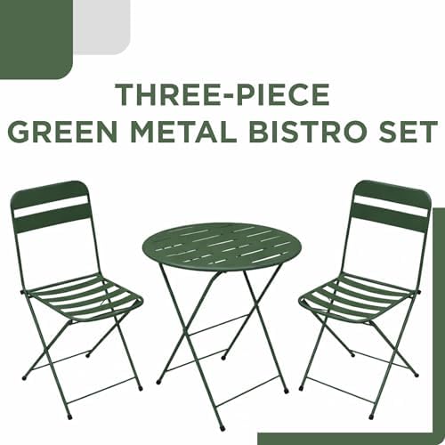 Alpine Corporation VTFAM168A-GN 3-Piece Green Metal Folding Bistro Set – 20&q...
