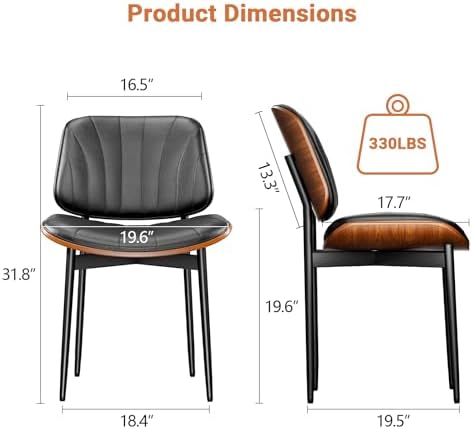 YaFiti Dining Chairs Set of 2, Mid Century Modern PU Leather Kitchen Chairs
