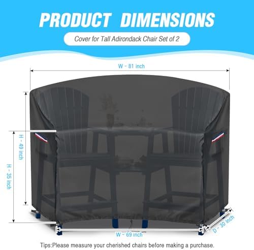 420D Waterproof Adirondack Chair Cover 81"W x 30"D x 49"H Black