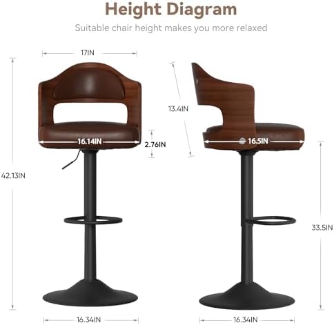 Swivel Bar Stools Set of 4,Bentwood Adjustable Height Barstools