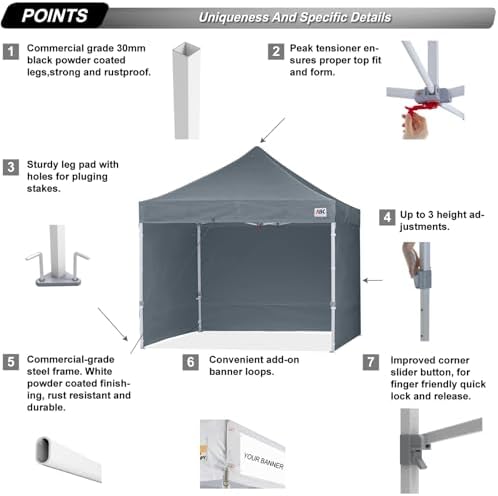 ABCCANOPY Ez Pop Up Canopy Tent with Sidewalls 10x10 Commercial -Series, Dark...