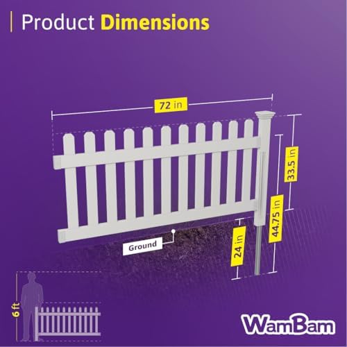 WamBam Newport Picket Fence, White Vinyl DIY No Dig Kit