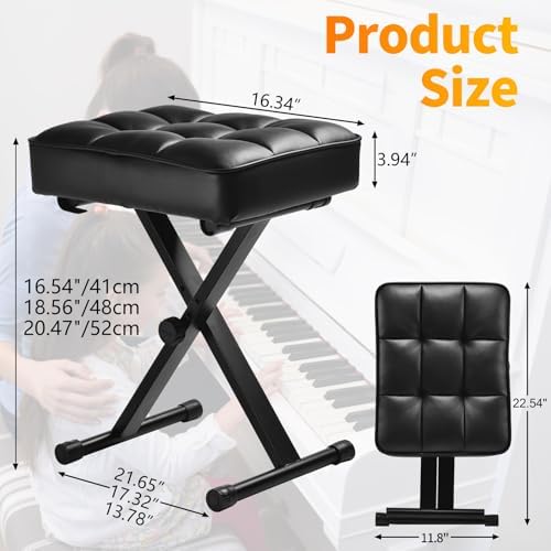 Takira Keyboard Bench Adjustable Piano Stool with Thick Soft Cushion, Black