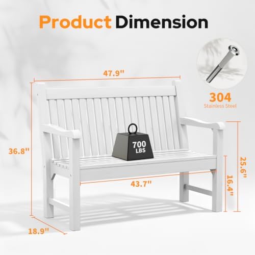 Psilvam 2-Person Outdoor Bench with 700 Lbs Weight Capacity, White