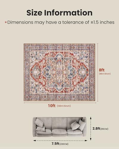 AMADA HOMEFURNISHING 8x10 Washable Area Rug, Low-Profile Large Area Rug with ...