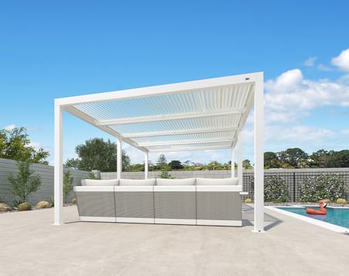 PURPLE LEAF Louvered Pergola 12' x 20' White Adjustable Hardtop for P...