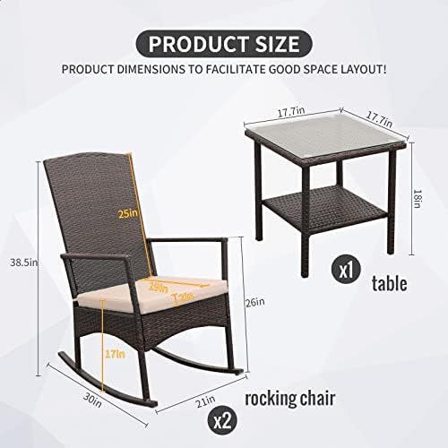 Outdoor HDPE Wicker Rocking Chair 3-Piece Patio Rattan Bistro Set 2 Rocker Ar...