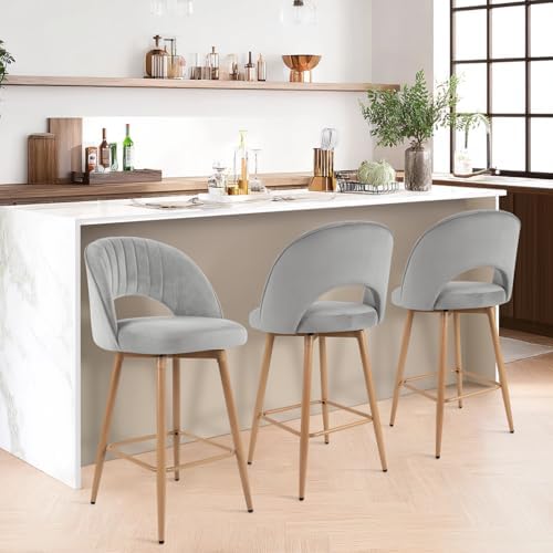 Swivel Bar Stools Set of 3, Counter Height Barstools for Kitchen Island, 26&q...