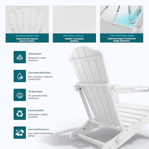 THOEOE Folding Adirondack Chair Set of 2, HDPE Outdoor Chairs, Patio Chairs