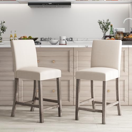 COSTWAY Upholstered Counter Height Chairs Set of 2 with Solid Wood Frame