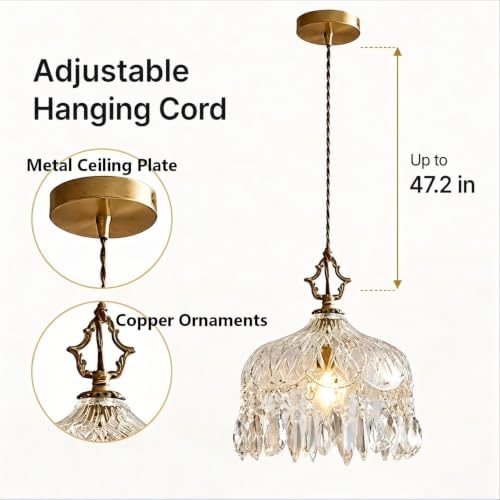 LIGHTLAND Vintage Small Crystal Glass Chandelier, 7.9 Inch Diameter