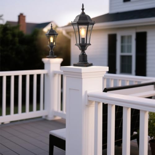24 Inch Large Dusk to Dawn Outdoor Post Lights Aluminum Black Exterior Post P...