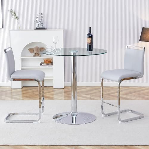 gopop 3 Piece Dining Table Set for 2, Modern Round Glass Counter Height Pub T...