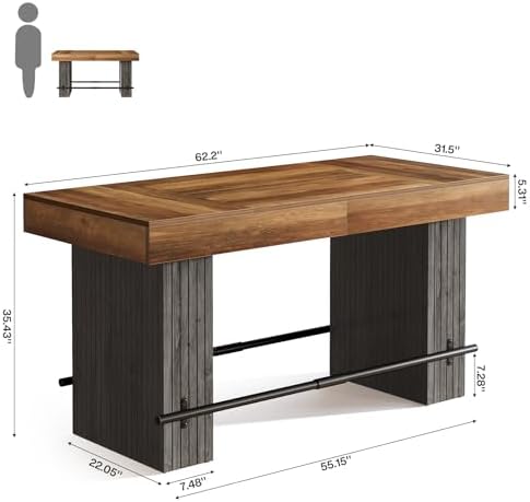 Tribesigns 62.2 Inch Bar Table, Industrial Counter Height Pub Dining Table