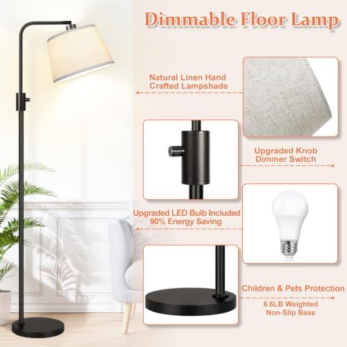 Nintiue 【Upgraded】 Dimmable Floor Lamp, 1000 Lumens LED Bulb Included, Arc Fl...