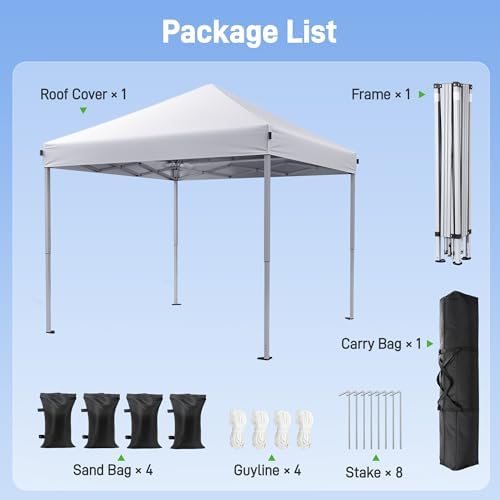 10x10 Pop Up Canopy Tent with One-Push Center Lock,White
