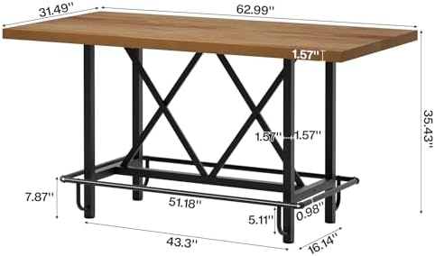 Tribesigns 63-Inch Counter Height Bar Table with Metal Footrest (Light Oak)