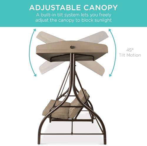 Best Choice Products 3-Seat Outdoor Large Converting Canopy Swing Glider, Pat...