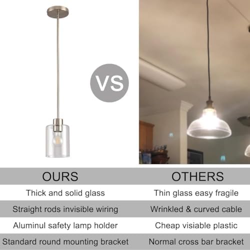 Brushed Nickel Pendant Lights Kitchen Island - Clear Glass Pendant Light Fixt...