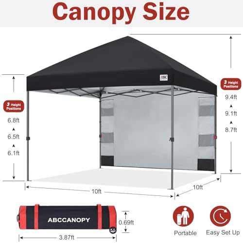 ABCCANOPY 10x10 Heavy Duty Pop Up Canopy Tent with Storage Sidewall, Black