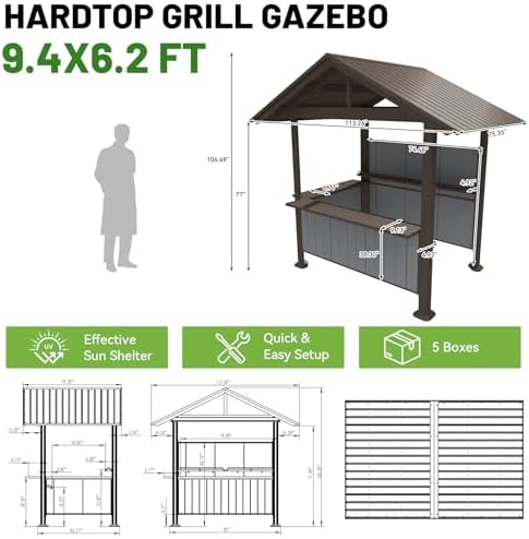 Grill Outdoor BBQ Hardtop Metal Gazebo 9.4X6.2FT Patio Grill Pergola
