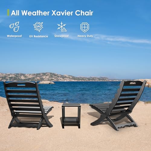 GREENVINES Folding-Xavier-Adirondack-Chairs Set of 2, HDPE Plastic, Black