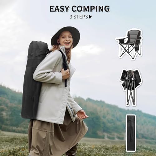 2 Pack Padded Oversized Camping Chairs for Adults,Heavy Duty Support 400 Lbs,...