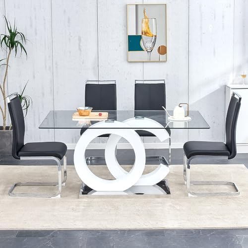 63'' Dining Table Set for 4, Modern Glass Dining Room Table Set for 4...