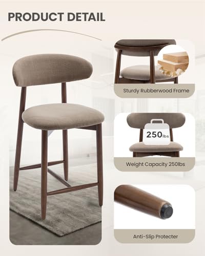 Bar Stools Set of 3, 25.6″ Counter Height Bar Stools with Wood Legs