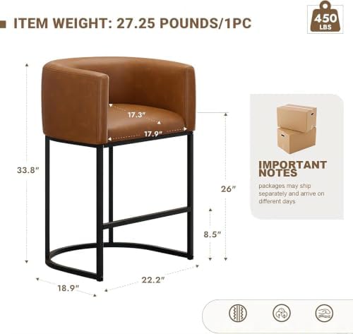 26" H Counter Height Bar Stools Set of 3, Modern Barrel Counter Stools w...