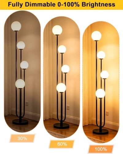 63IN 4-Light Dimmable Floor Lamp, Unique Black Tall Standing Lamps with Globe...