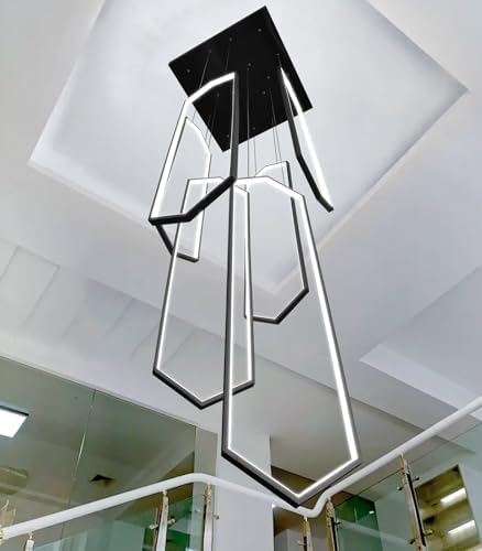 6-Rings Chandelier Modern, Black Large Contemporary LED Light for Living Room...