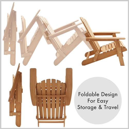 Casafield Oversized Folding Adirondack Chair, Set of 2 Cedar Wood Outdoor Fir...