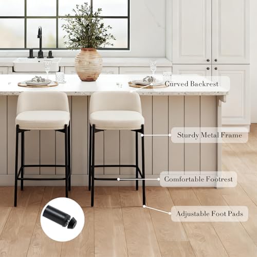 26 Inch Counter Height Bar Stools Set of 2, Modern Barstools, Beige